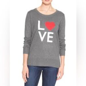 Gap Heather Grey Love Heart Valentine Long Sleeve Sweater M 100% Cotton Crewneck